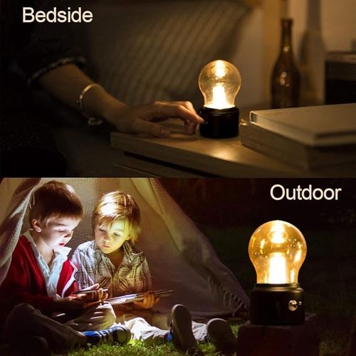 Lampe De Chevet Rétro Ampoule(noir), USB Rechargeable LED Night Light Mini Lampe De Chevet Lampe