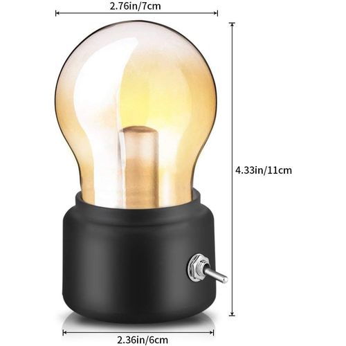 Lampe De Chevet Rétro Ampoule(noir), USB Rechargeable LED Night Light Mini Lampe De Chevet Lampe