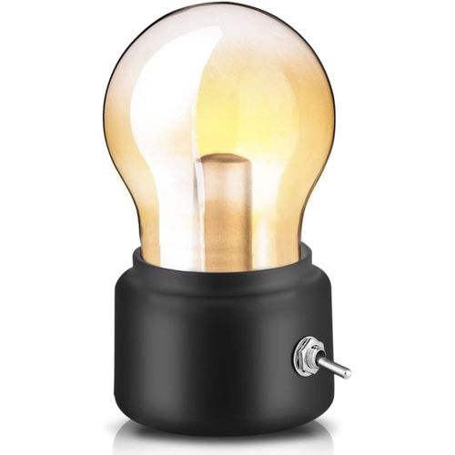 Lampe De Chevet Rétro Ampoule(noir), USB Rechargeable LED Night Light Mini Lampe De Chevet Lampe