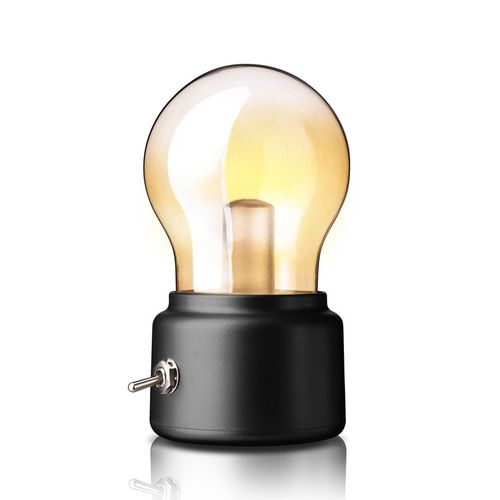 Lampe De Chevet Rétro Ampoule(noir), USB Rechargeable LED Night Light Mini Lampe De Chevet Lampe