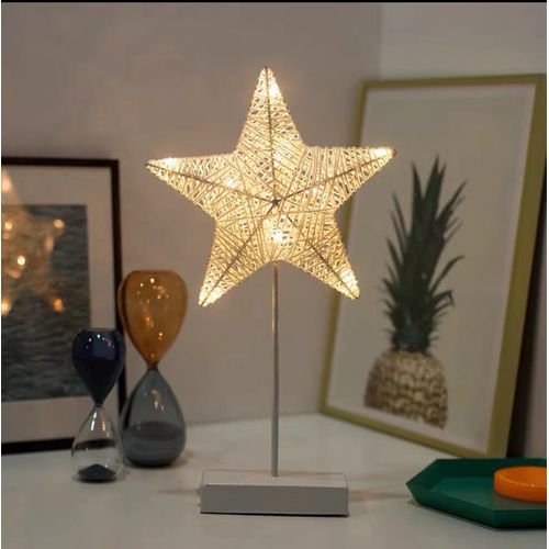 Veilleuse Créative Tissée à La Main-étoiles, Lampe De Table En Rotin, Décoration De Chambre