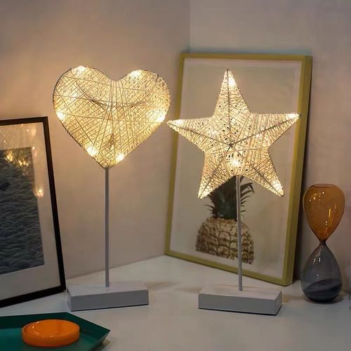 Veilleuse Créative Tissée à La Main-étoiles, Lampe De Table En Rotin, Décoration De Chambre