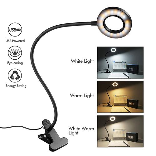 8w Lampe De Bureau Noire Avec Pince Et Adaptateur,  3 Couleur Et 10 Intensite, LED Lampe USB Flex