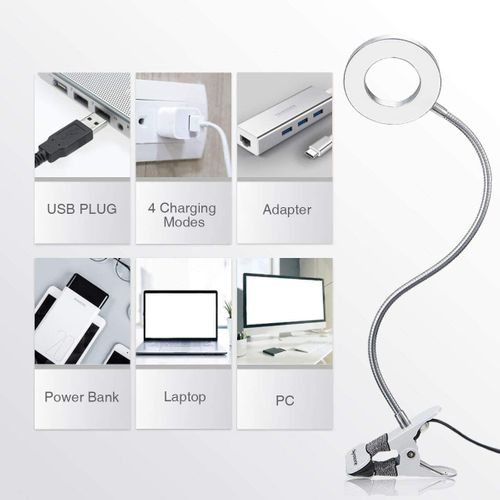 USB Lampe De Bureau à Pince, 48 LED 360° Flexible, 3 Couleur Et 10 Luminosité Réglable, 7w LED
