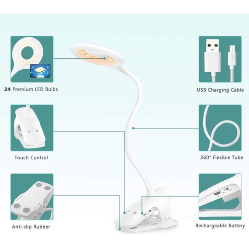 Lampe De Lecture Rechargeable 28 LED - Blanc Et Ambré