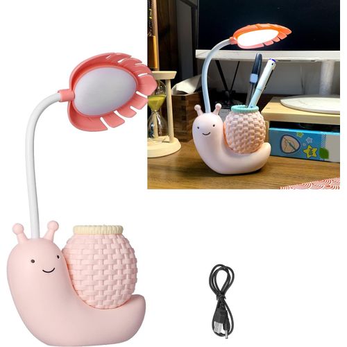 Lampe De Bureau à LED Avec Porte-stylo (rose) Animal De Dessin Animé Escargot Lampe De Table