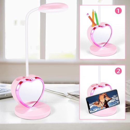 Lampe De Bureau Une LED Pour Filles, Dimmable Rose Lampe De Bureau Une LED Rechargeable Avec Port