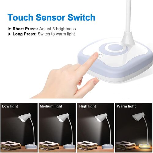Lampe De Bureau, USB Rechargeable Cou Flexible, Protection Des Yeux, 3 Niveaux De Luminosité