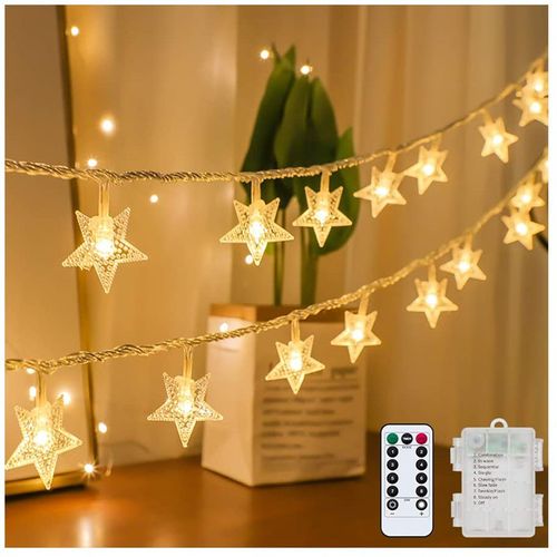 Pack De 4 (blanc Chaud) Étoile Lumière Chaîne Lumière 3m 20 LED Étoile Fée Lumière Alimenté