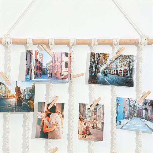 Cadre Photo Mural En Corde Blanc Cassé Avec 25 Petits Clips, Joli Cadeau De Mariage Et D'annivers