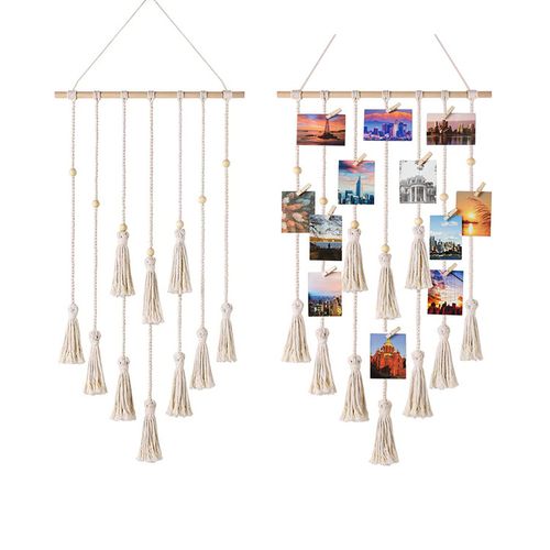 Cadre Photo Mural En Corde Blanc Cassé Avec 25 Petits Clips, Joli Cadeau De Mariage Et D'annivers