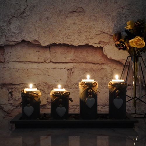 Bougeoir Ensemble De 4 Pièces Palette En Bois Gris,chandelier Photophore Decoration Centre