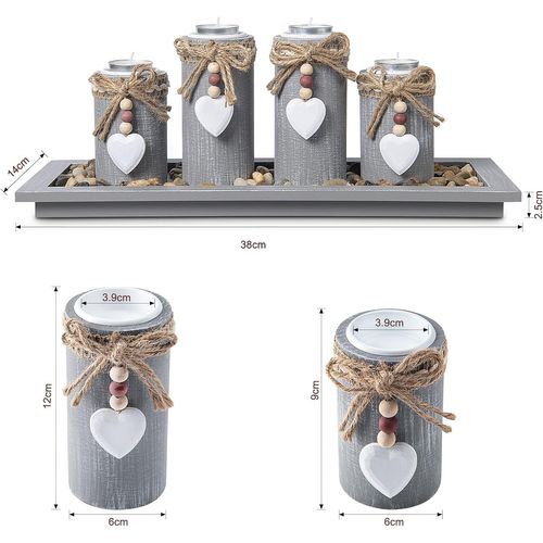 Bougeoir Ensemble De 4 Pièces Palette En Bois Gris,chandelier Photophore Decoration Centre