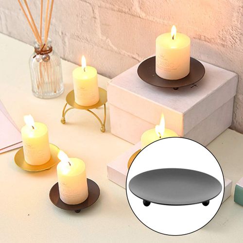 Chandelier Noir（9*1.5cm）,4 Pièces Bougeoir Plaque En Métal Candélabre Pilier Chandelier Pour Décorat