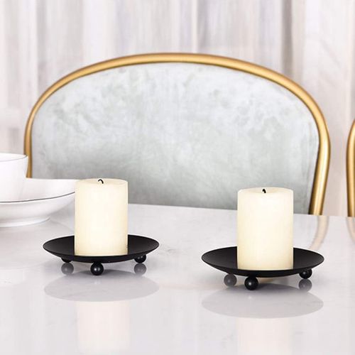 Chandelier Noir（11*2.1cm）,4 Pièces Bougeoir Plaque En Métal Candélabre Pilier Chandelier Pour Décora