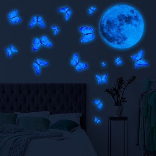 3 Pièces Stickers Muraux Papillons Lumineux Autocollants Muraux Mural Stickers Pour Chambre Salon