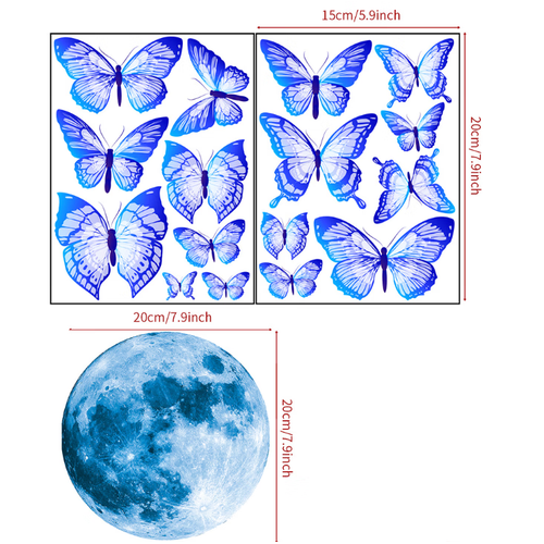 3 Pièces Stickers Muraux Papillons Lumineux Autocollants Muraux Mural Stickers Pour Chambre Salon