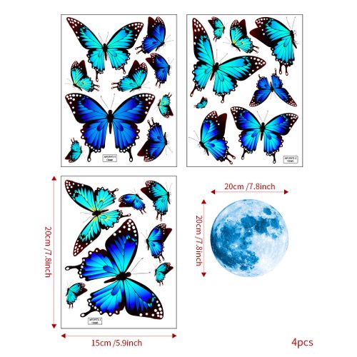 4 Pièces Stickers Muraux Papillons Lumineux Autocollants Muraux Mural Stickers Pour Chambre Salon