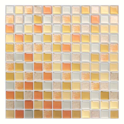 10pcs Papier Peint Carrelage Autocollant Jaune 24x24 Cm Style Mosaïque Sticker Mural Film Décoratif