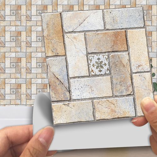 15 Pièces Papier Peint Carrelage Autocollant 10 X 10 Cm Style Mosaïque Sticker Mural Film Décoratif