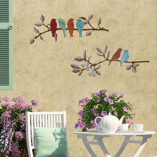 Oiseaux D'amour Sur Une Branche Décoration Murale En Métal Arbre Art Métal Oiseau Jardin Mur Art