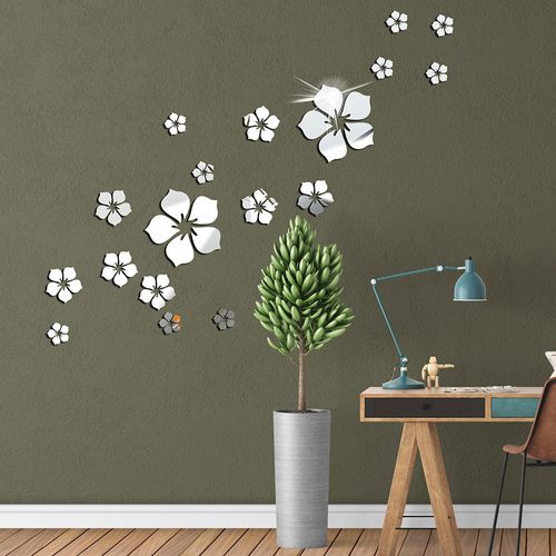 18pcs Autocollants Stickers Muraux Fleurs Décoration Murale Bricolage Pour Chambre Salon