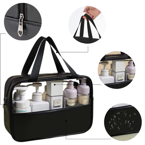 Lot De 3 Trousses Cosmétiques Transparentes Noires, Trousse De Toilette De Voyage, Organisateur