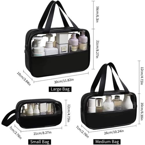 Lot De 3 Trousses Cosmétiques Transparentes Noires, Trousse De Toilette De Voyage, Organisateur