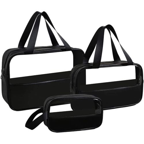 Lot De 3 Trousses Cosmétiques Transparentes Noires, Trousse De Toilette De Voyage, Organisateur
