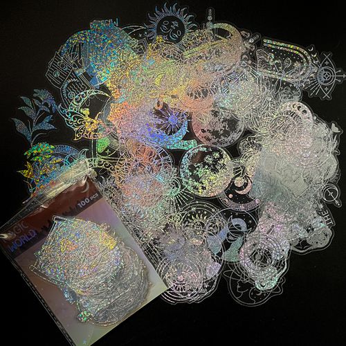 100pcs Style Spot Radium Transparent - Magic World Autocollants Pour Bouteilles D'eau Gobelet