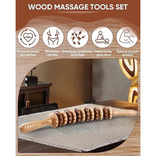 43.3cm Hêtre Rouleau De Massage En Bois Masseur Anti-cellulite Ensemble De Massage Rouleau