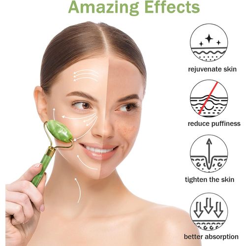 Jade Roller Visage Et Gua Sha Masseur, Rouleau De Jade Double Extrémité Et Pierre De Massage Natu