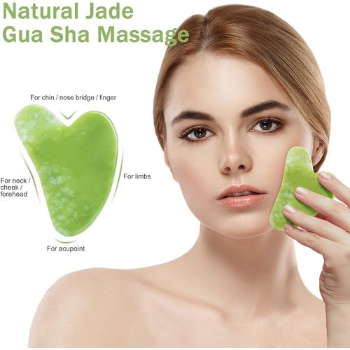 Jade Roller Visage Et Gua Sha Masseur, Rouleau De Jade Double Extrémité Et Pierre De Massage Natu