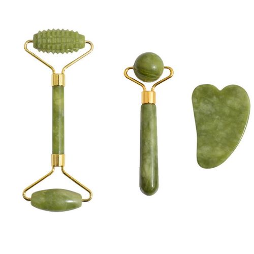 Jade Roller Visage Et Gua Sha Masseur, Rouleau De Jade Double Extrémité Et Pierre De Massage Natu
