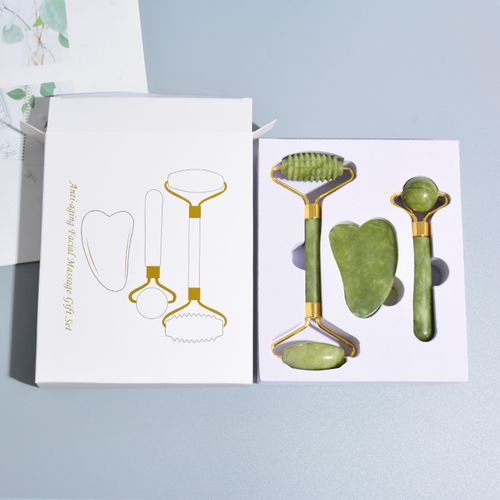 Jade Roller Visage Et Gua Sha Masseur, Rouleau De Jade Double Extrémité Et Pierre De Massage Natu