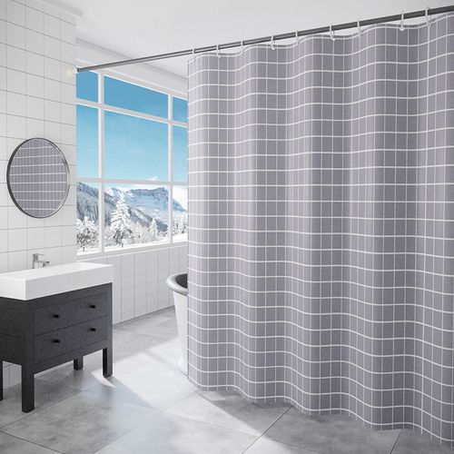 180 X 200cm Rideau De Douche Avec 12 Crochets Séchage Rapidegrille Grise , Tissu Polyester Imper