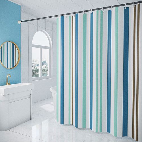 180 X 200cm Rideau De Douche Avec 12 Crochets Séchage Rapiderayures Bleues , Tissu Polyester