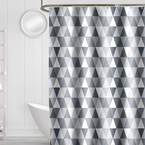 180 X 200cm Rideau De Douche Avec 12 Crochets Séchage Rapidetriangle Gris , Tissu Polyester