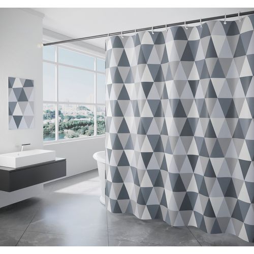 180 X 200cm Rideau De Douche Avec 12 Crochets Séchage Rapidetriangle Gris , Tissu Polyester