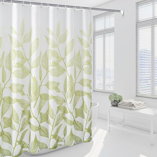 180 X 200cm Rideau De Douche Avec 12 Crochets Séchage Rapidebranche Verte , Tissu Polyester