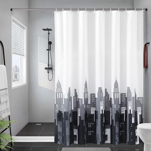 180 X 200cm Rideau De Douche Avec 12 Crochets Séchage Rapidela Ville , Tissu Polyester Imperméab