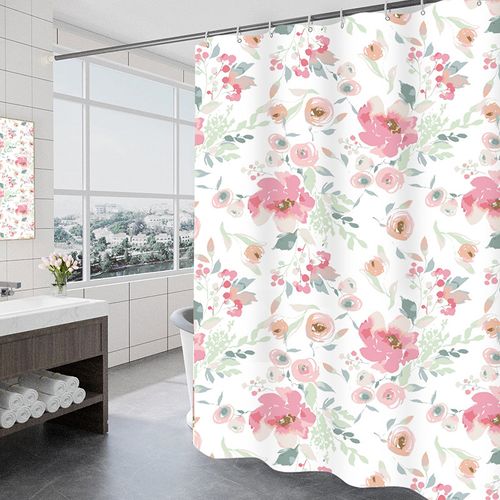 180 X 200cm Rideau De Douche Avec 12 Crochets Séchage Rapidemanoir Des Roses , Tissu Polyester