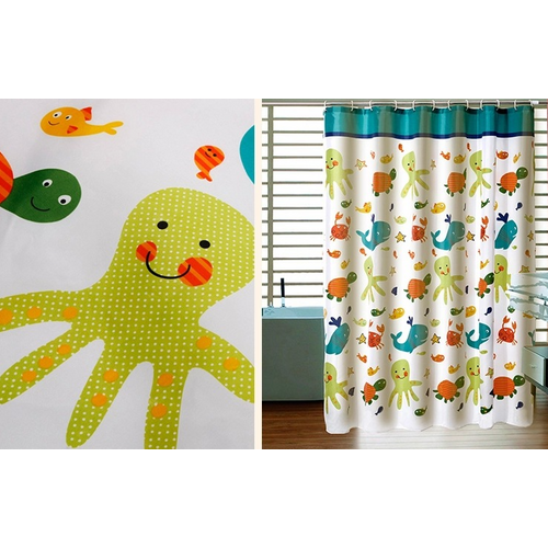 180 X 200cm Rideau De Douche Avec 12 Crochets Séchage Rapideanimaux Marins , Tissu Polyester