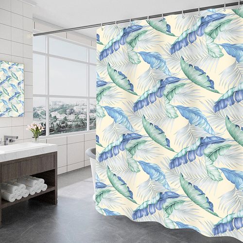 180 X 200cm Rideau De Douche Avec 12 Crochets Séchage Rapidefeuille , Tissu Polyester Imperméabl