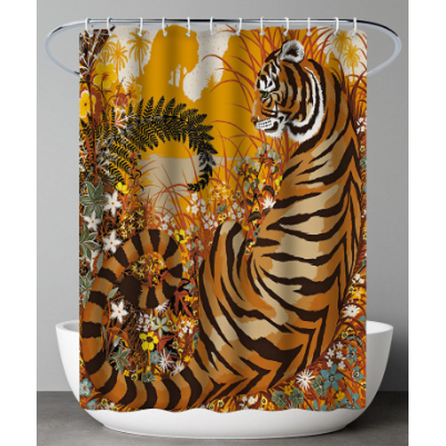 180 X 200cm Rideau De Douche Avec 12 Crochets Séchage Rapidetigre , Tissu Polyester Imperméable