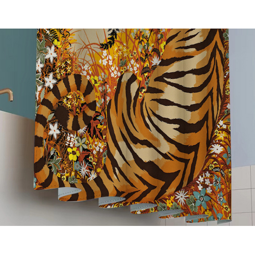 180 X 200cm Rideau De Douche Avec 12 Crochets Séchage Rapidetigre , Tissu Polyester Imperméable