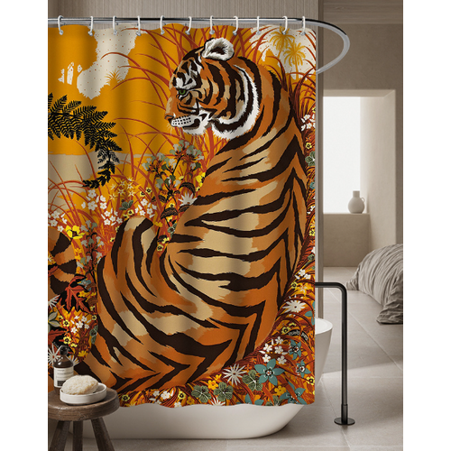 180 X 200cm Rideau De Douche Avec 12 Crochets Séchage Rapidetigre , Tissu Polyester Imperméable