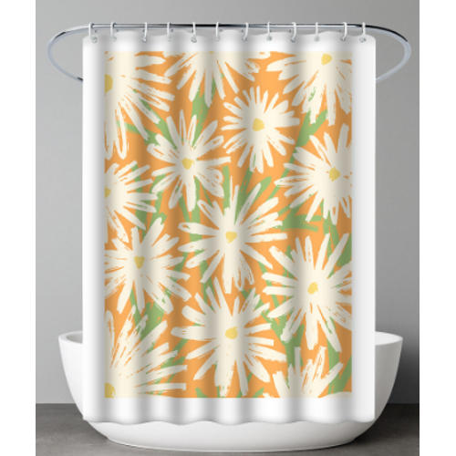 180 X 200cm Rideau De Douche Avec 12 Crochets Séchage Rapidemarguerites , Tissu Polyester Imperm