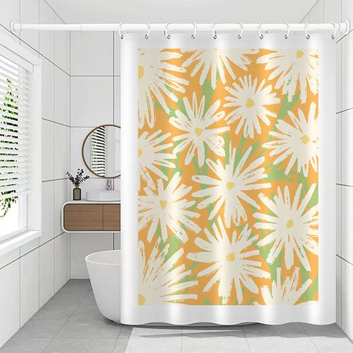 180 X 200cm Rideau De Douche Avec 12 Crochets Séchage Rapidemarguerites , Tissu Polyester Imperm