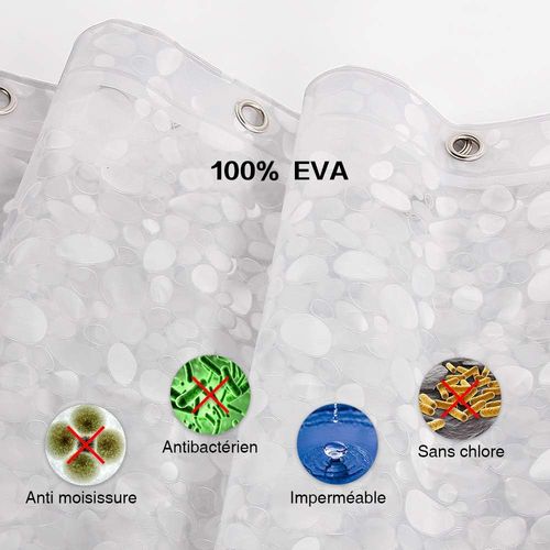 180 X 180 Cm Rideau De Douche Eva Anti-moisissure Imperméable à Galets Avec 12 Crochets Antirouil